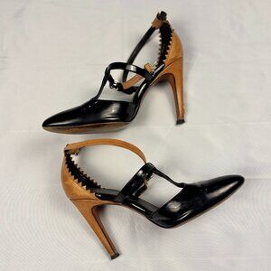 Luxury Rebel Black and Brown Strappy Pumps
